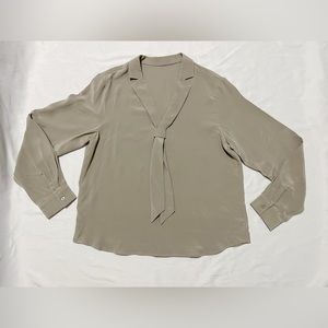 Tie-Neck Long Sleeve Blouse - Taupe